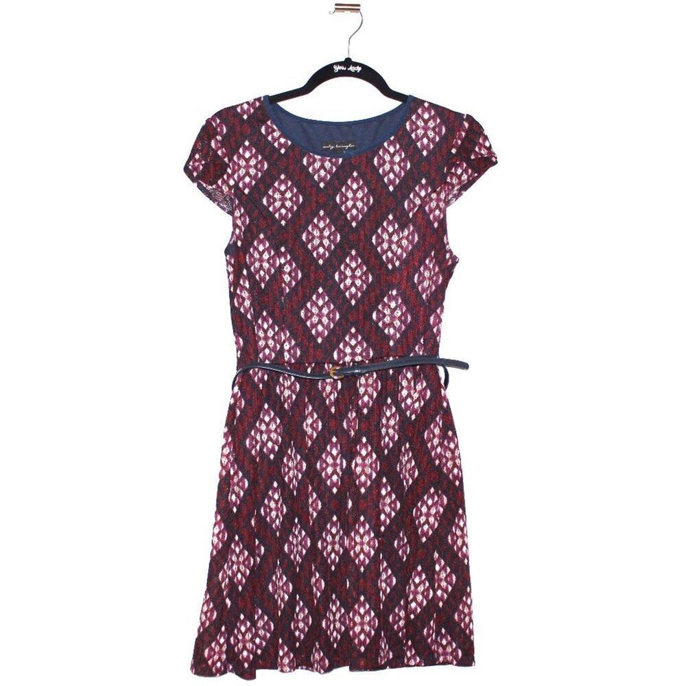 Maroon Patterned Mini Dress with Belt Size Large